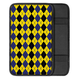 Black Blue And Yellow Argyle Print Car Center Console Cover