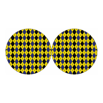 Black Blue And Yellow Argyle Print Car Coasters