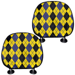 Black Blue And Yellow Argyle Print Car Headrest Covers