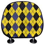 Black Blue And Yellow Argyle Print Car Headrest Covers