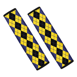 Black Blue And Yellow Argyle Print Car Seat Belt Covers