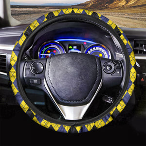 Black Blue And Yellow Argyle Print Car Steering Wheel Cover