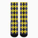 Black Blue And Yellow Argyle Print Crew Socks