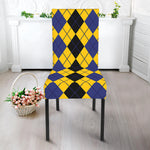 Black Blue And Yellow Argyle Print Dining Chair Slipcover