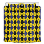 Black Blue And Yellow Argyle Print Duvet Cover Bedding Set