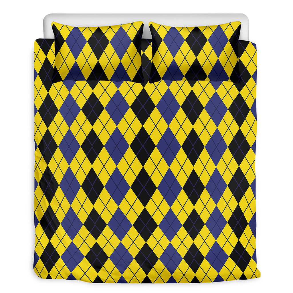 Black Blue And Yellow Argyle Print Duvet Cover Bedding Set