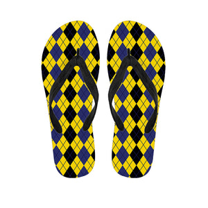 Black Blue And Yellow Argyle Print Flip Flops