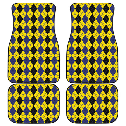 Black Blue And Yellow Argyle Print Front and Back Car Floor Mats