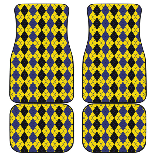 Black Blue And Yellow Argyle Print Front and Back Car Floor Mats