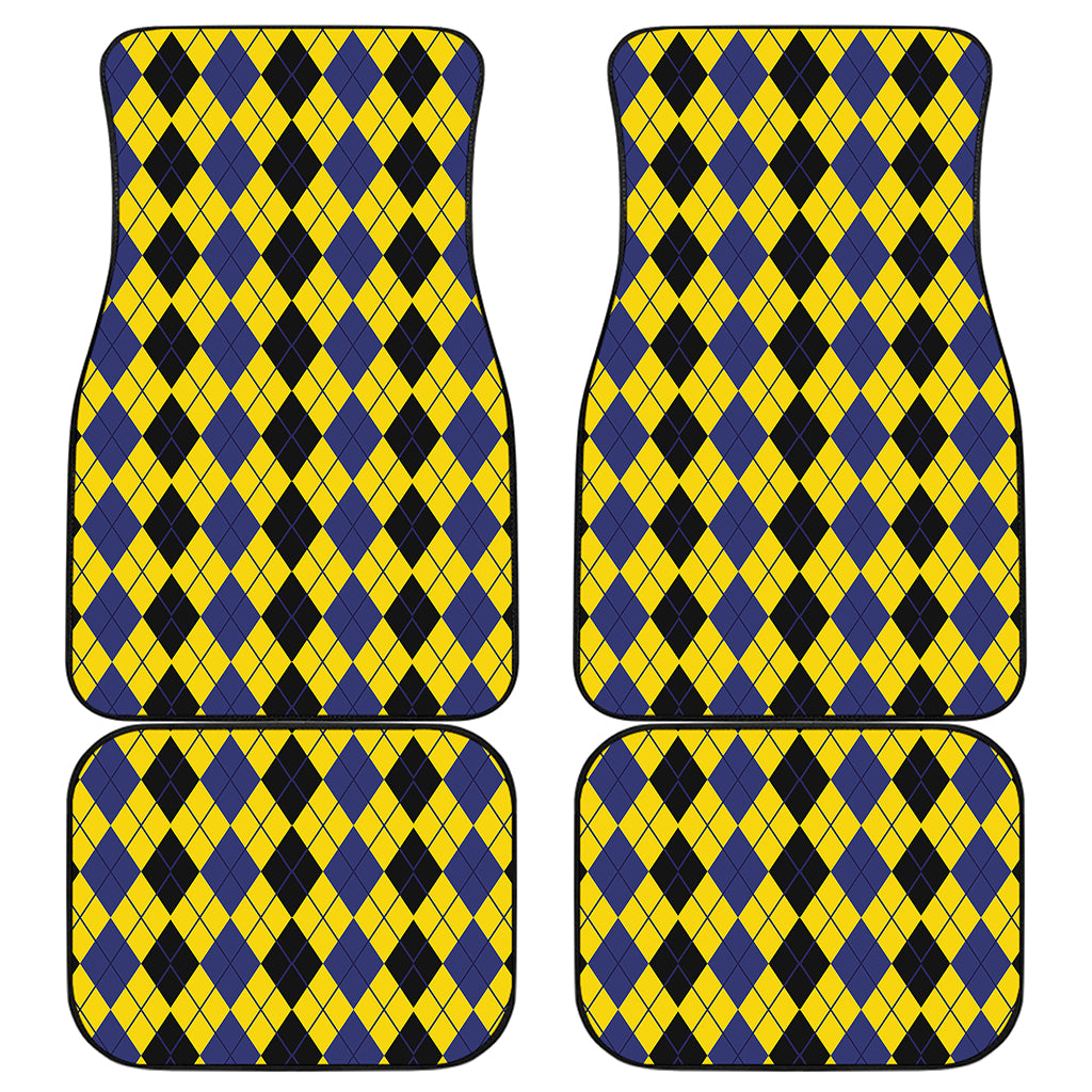 Black Blue And Yellow Argyle Print Front and Back Car Floor Mats