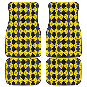 Black Blue And Yellow Argyle Print Front and Back Car Floor Mats