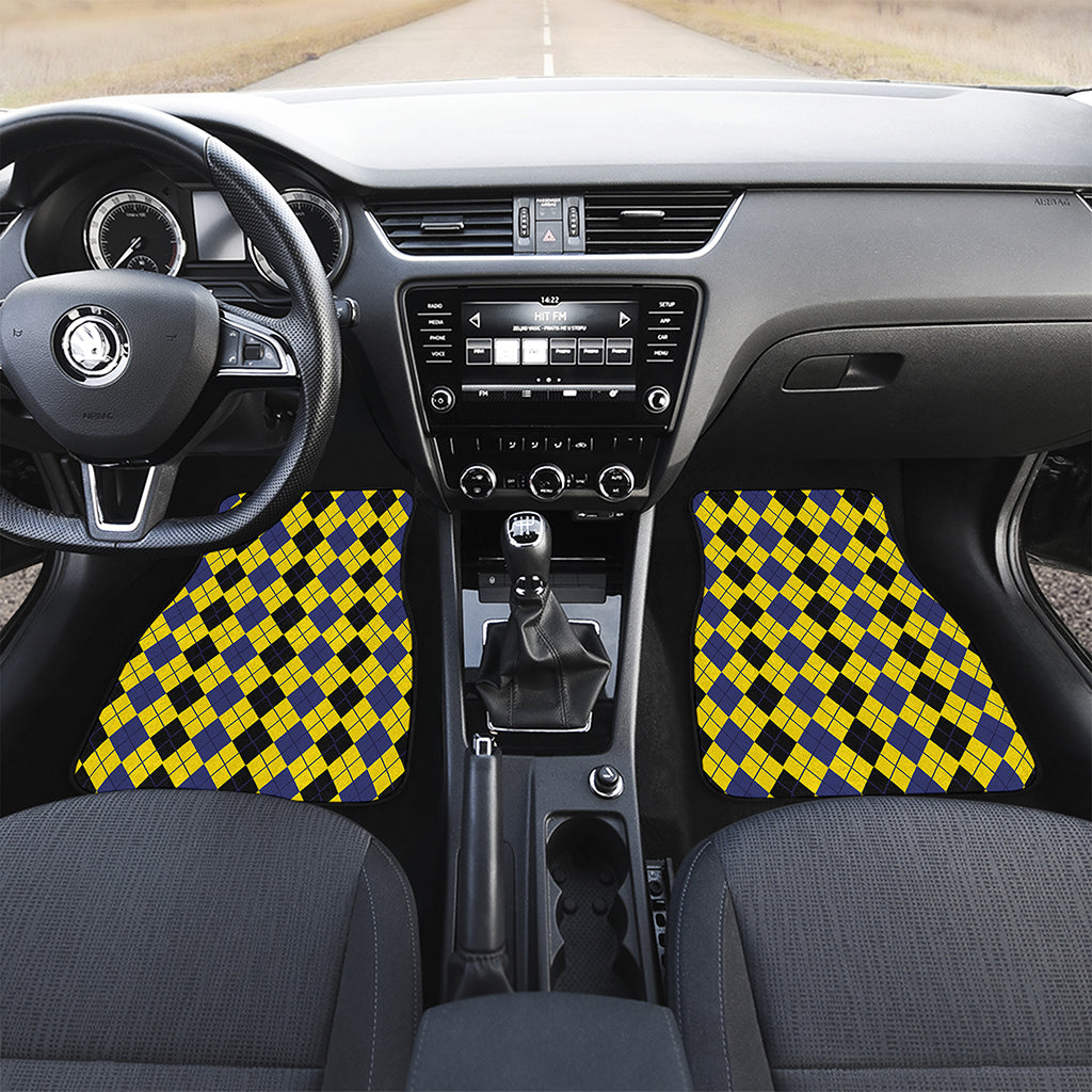 Black Blue And Yellow Argyle Print Front and Back Car Floor Mats