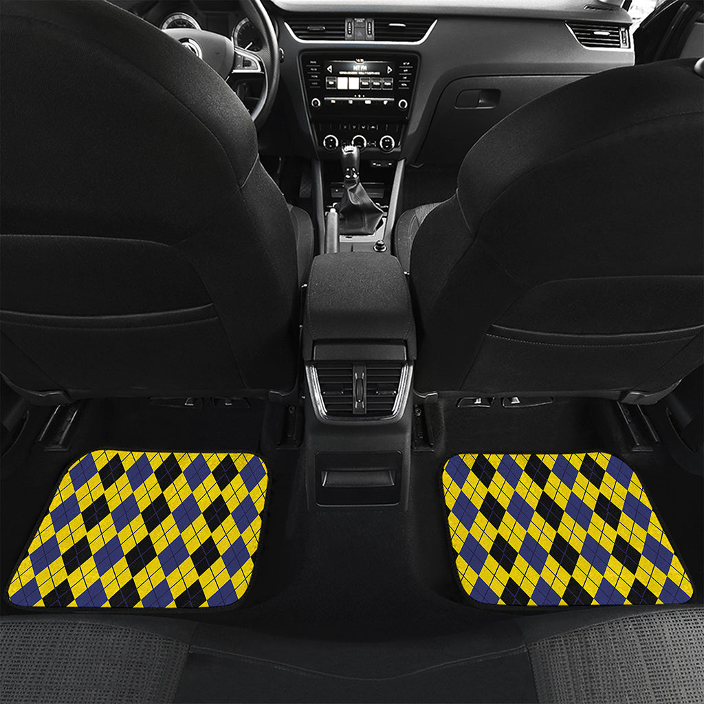 Black Blue And Yellow Argyle Print Front and Back Car Floor Mats