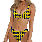 Black Blue And Yellow Argyle Print Front Bow Tie Bikini