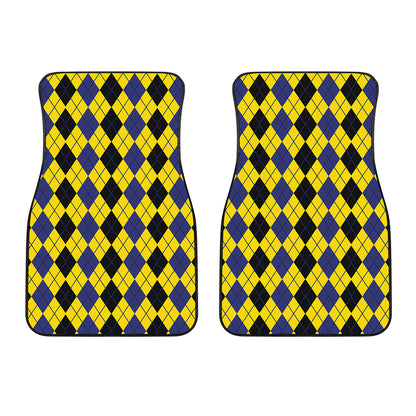 Black Blue And Yellow Argyle Print Front Car Floor Mats