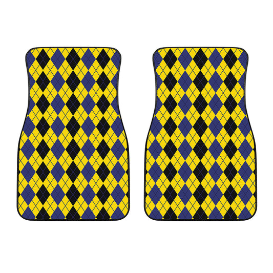 Black Blue And Yellow Argyle Print Front Car Floor Mats