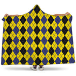 Black Blue And Yellow Argyle Print Hooded Blanket