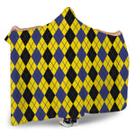 Black Blue And Yellow Argyle Print Hooded Blanket