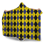 Black Blue And Yellow Argyle Print Hooded Blanket