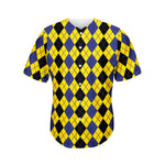 Black Blue And Yellow Argyle Print Men's Baseball Jersey