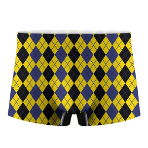 Black Blue And Yellow Argyle Print Men's Boxer Briefs