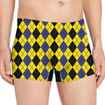 Black Blue And Yellow Argyle Print Men's Boxer Briefs