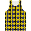 Black Blue And Yellow Argyle Print Men's Tank Top