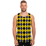 Black Blue And Yellow Argyle Print Men's Tank Top