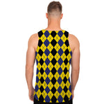 Black Blue And Yellow Argyle Print Men's Tank Top