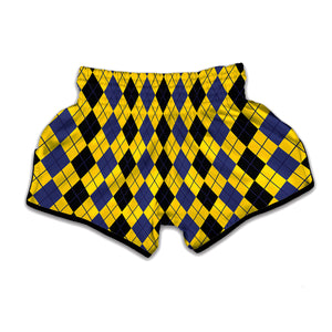 Black Blue And Yellow Argyle Print Muay Thai Boxing Shorts