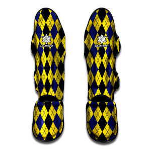 Black Blue And Yellow Argyle Print Muay Thai Shin Guard