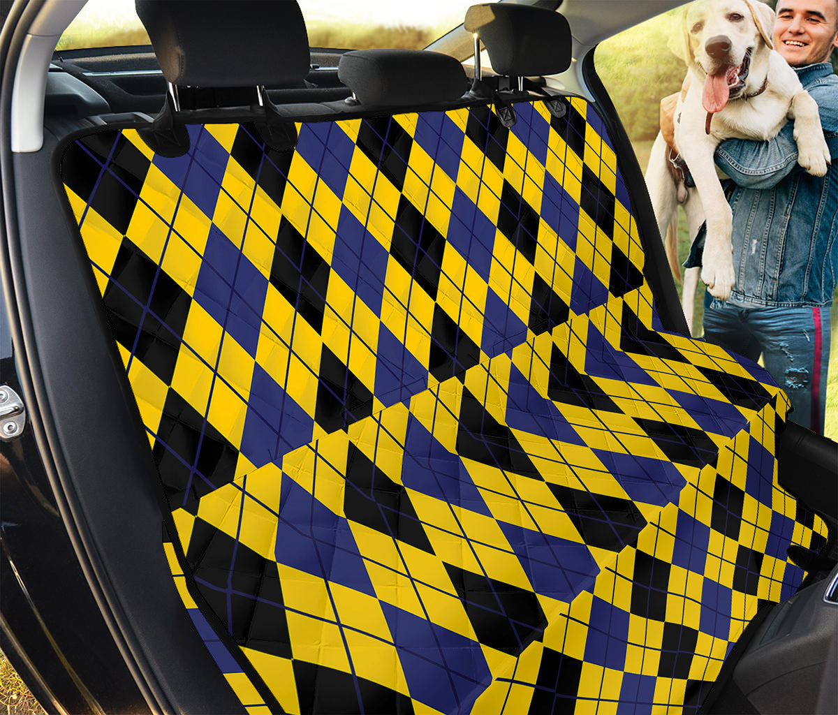 Black Blue And Yellow Argyle Print Pet Car Back Seat Cover