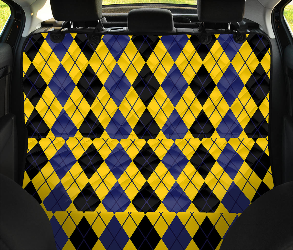 Black Blue And Yellow Argyle Print Pet Car Back Seat Cover