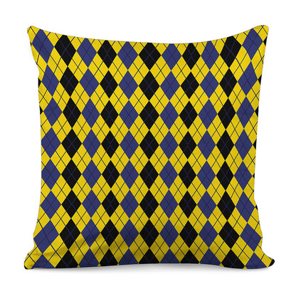 Black Blue And Yellow Argyle Print Pillow Cover