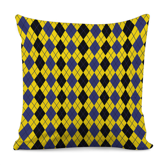 Black Blue And Yellow Argyle Print Pillow Cover