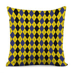 Black Blue And Yellow Argyle Print Pillow Cover