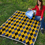 Black Blue And Yellow Argyle Print Quilt