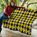 Black Blue And Yellow Argyle Print Quilt