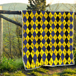 Black Blue And Yellow Argyle Print Quilt