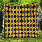 Black Blue And Yellow Argyle Print Quilt
