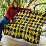 Black Blue And Yellow Argyle Print Quilt