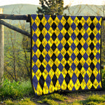 Black Blue And Yellow Argyle Print Quilt