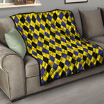 Black Blue And Yellow Argyle Print Quilt