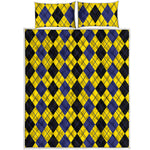Black Blue And Yellow Argyle Print Quilt Bed Set