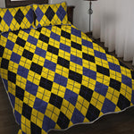 Black Blue And Yellow Argyle Print Quilt Bed Set