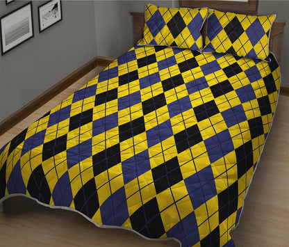 Black Blue And Yellow Argyle Print Quilt Bed Set