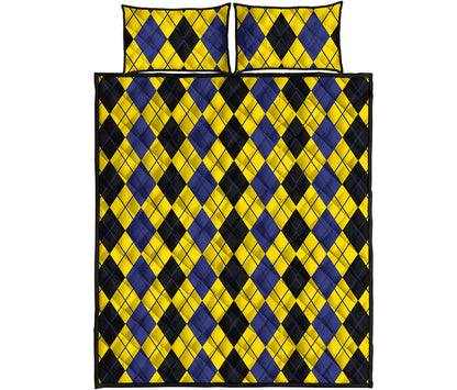 Black Blue And Yellow Argyle Print Quilt Bed Set