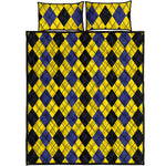 Black Blue And Yellow Argyle Print Quilt Bed Set