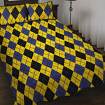 Black Blue And Yellow Argyle Print Quilt Bed Set
