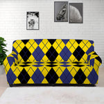 Black Blue And Yellow Argyle Print Sofa Cover